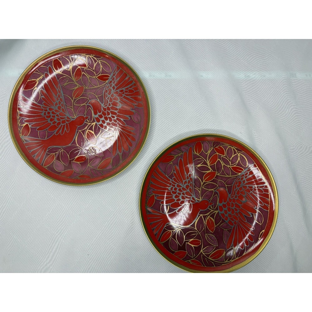 Set Of Two (2) Pottery Barn Art Nouveau Plates - Artistic Bird And Foliage